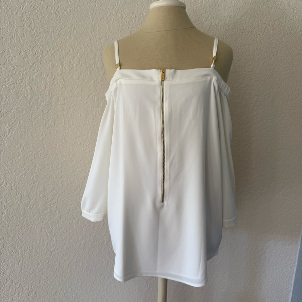 Calvin Klein White Off-Shoulder Blouse with Gold Zipper